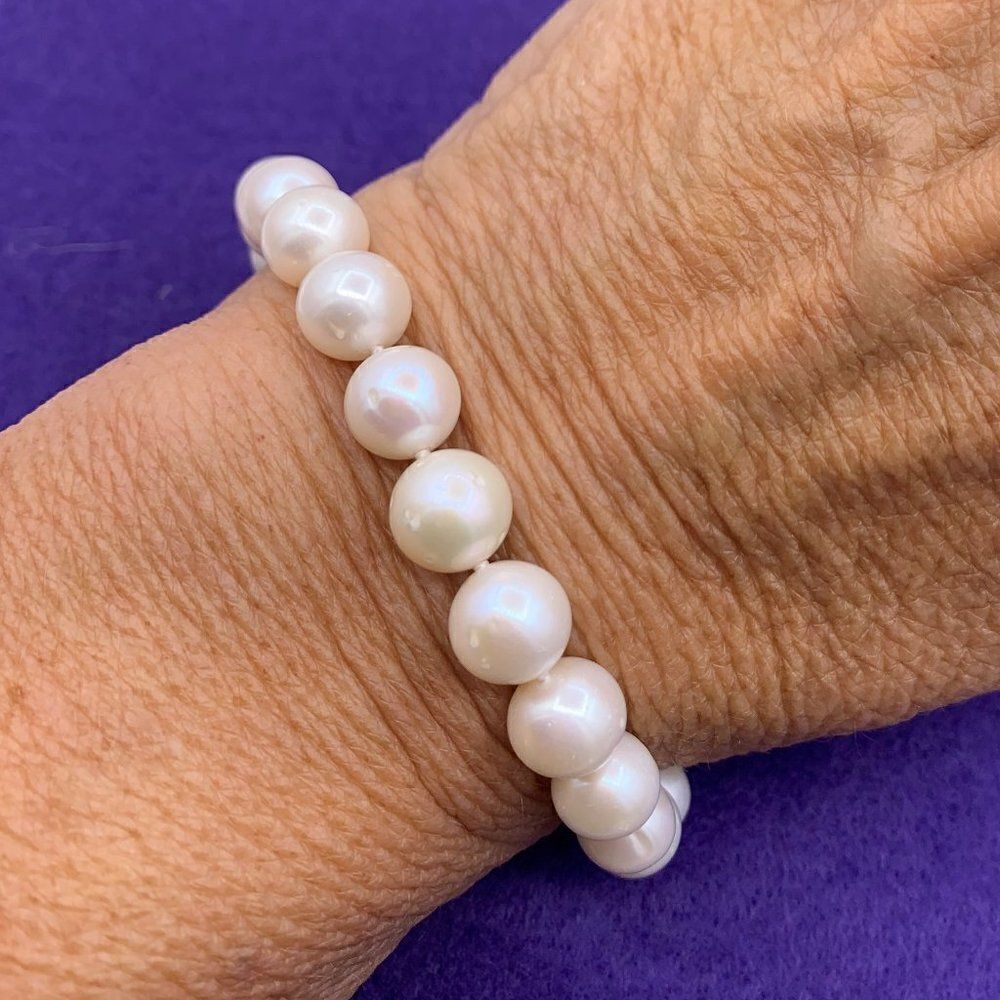 Real pearl bracelet, large gems, sterling silver clasp, classic, handmad…